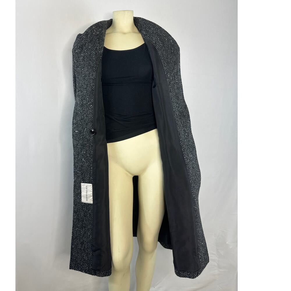 Larry Levine 90s Herringbone Wool Coat Petite Black Cream USA Made Small petite - Picture 11 of 13